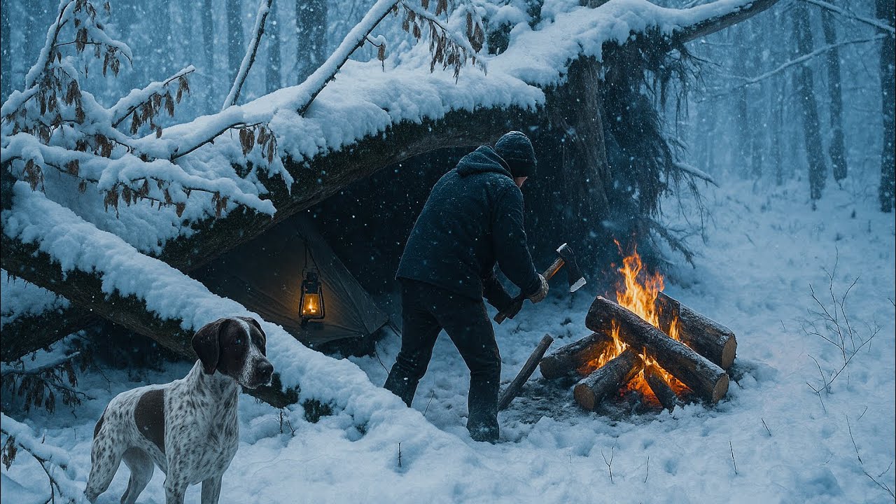 Extreme Winter Survival – Build 2 Life-Saving Shelters Under a Fallen Tree!