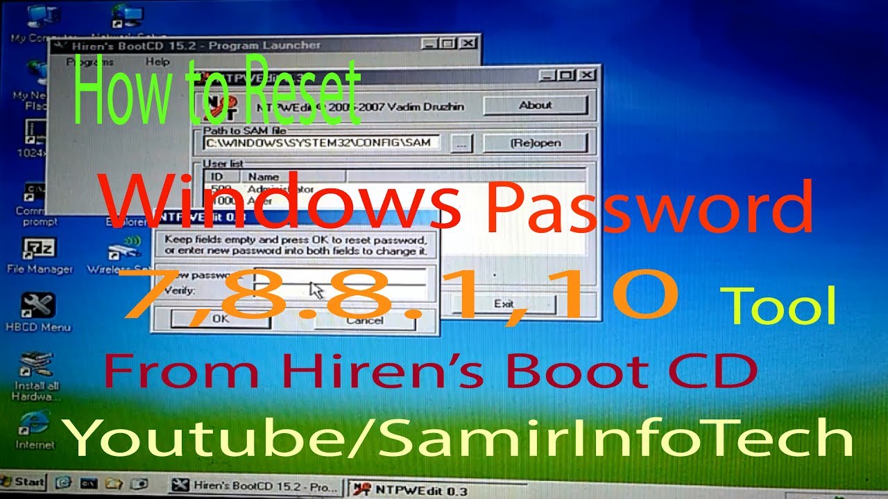 How to reset Windows password recovery 7,8..8.1.10  with Hiren's BootCD 2017