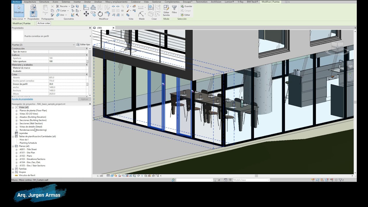 Revit: Puerta corrediza para muro cortina