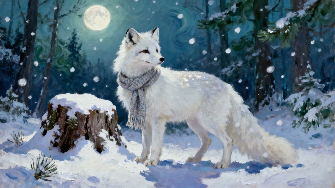 Learn English with Nighttime Stories: The Arctic Fox in Moonlit Snow ❄️✨