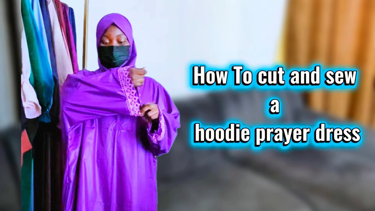 How to cut and sew a hoodie abaya with lace trimmings on the sleeve