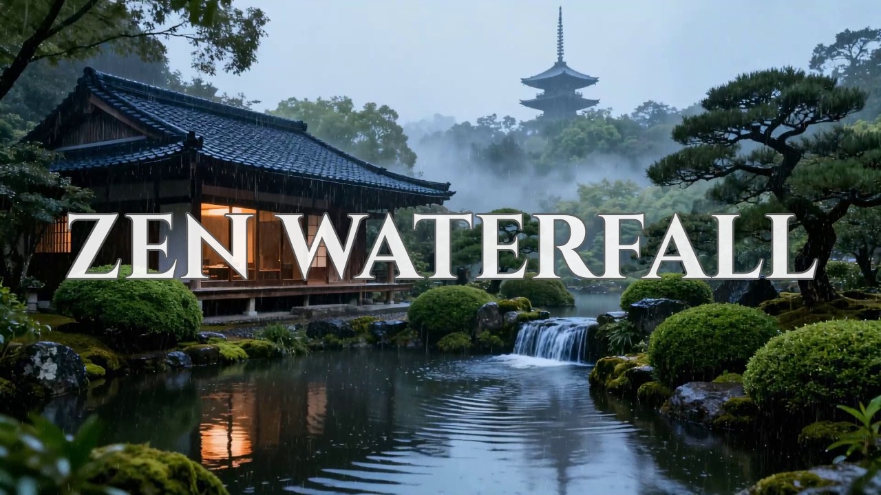 12 Hours Enchanting Waterfall Rain at Misty Mountain Pagoda to Release All Your Stress Instantly ⛩️