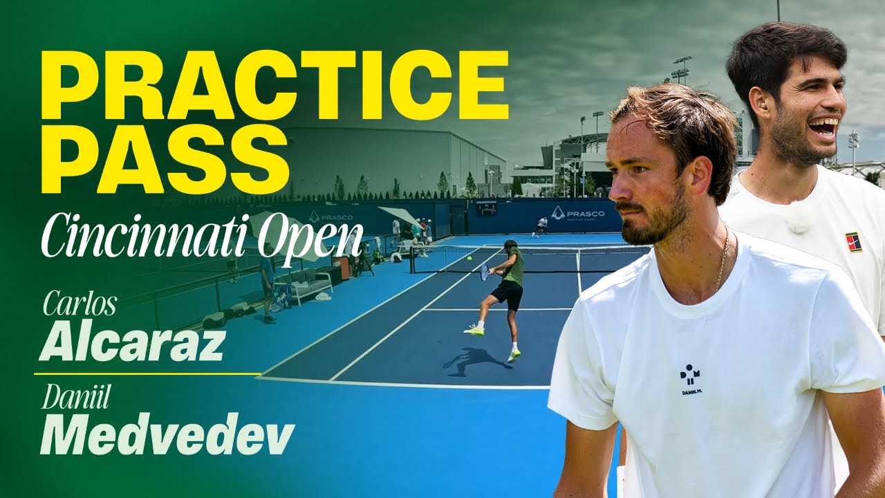 Carlos Alcaraz plays a practice set with Daniil Medvedev at the 2025 Cincinnati Open | Practice Pass