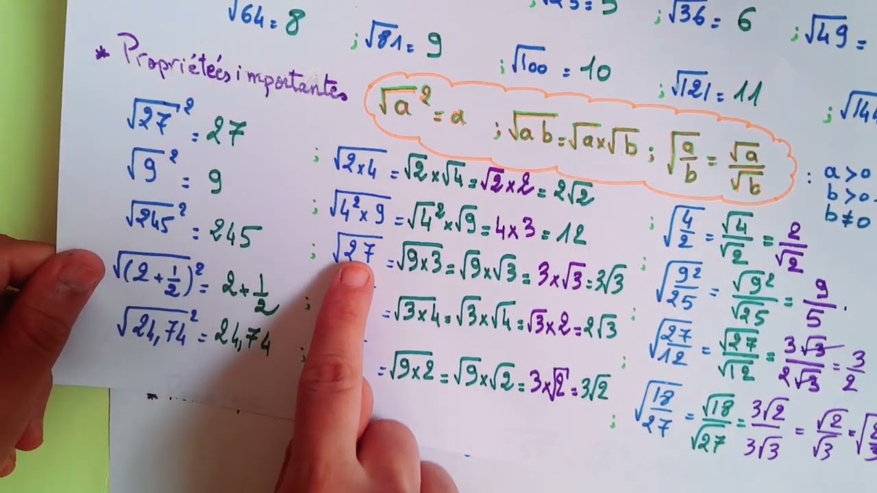 أهم الخاصيات لي غادي تحتاج فدرس les racines carrées