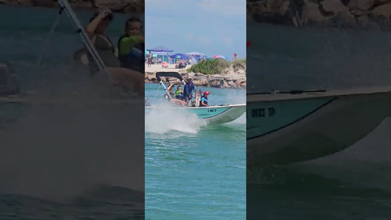 Small Speedboat Speeding into the Jetty Venice Florida #SmallSpeedboat #VeniceFlorida #Jetty
