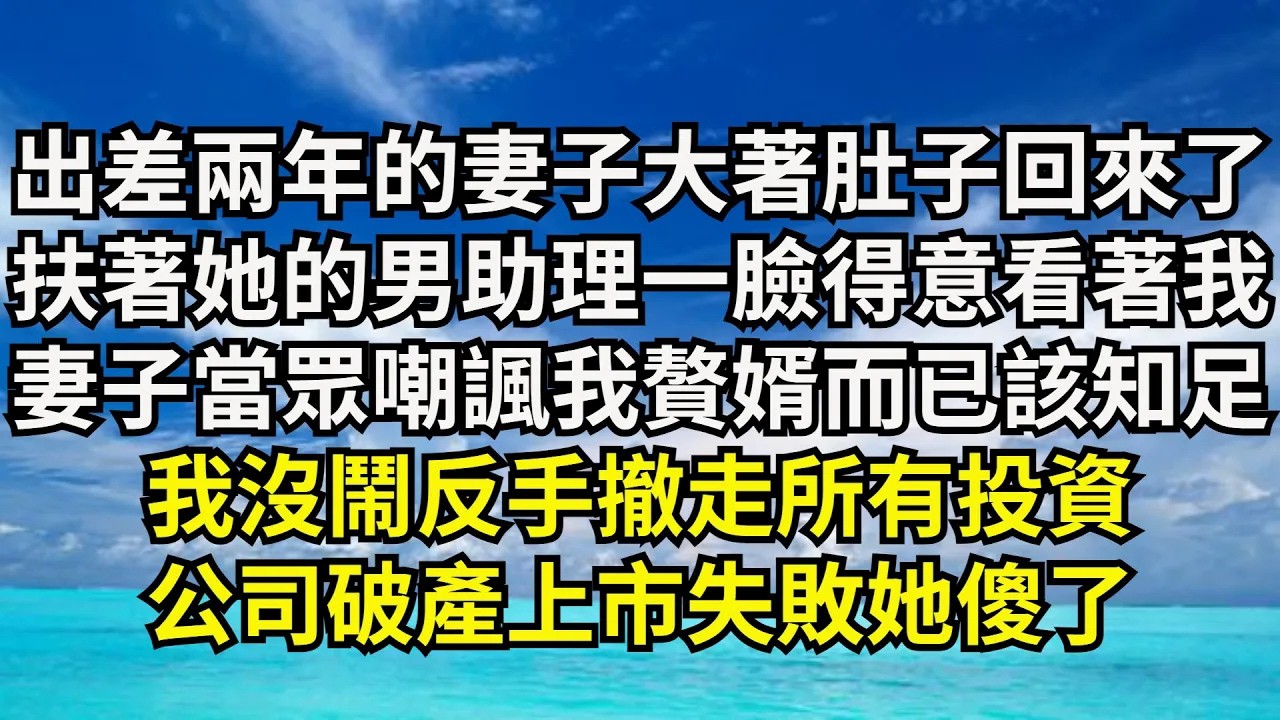 出差兩年的妻子大著肚子回來了，扶著她的男助理壹臉得意看著我，妻子卻當眾嘲諷我贅婿而已該知足，我沒鬧反手撤走所有投資，公司破產上市失敗她傻了【清風與你】#激情故事#大彬情感#夢雅故事#小說#爽文