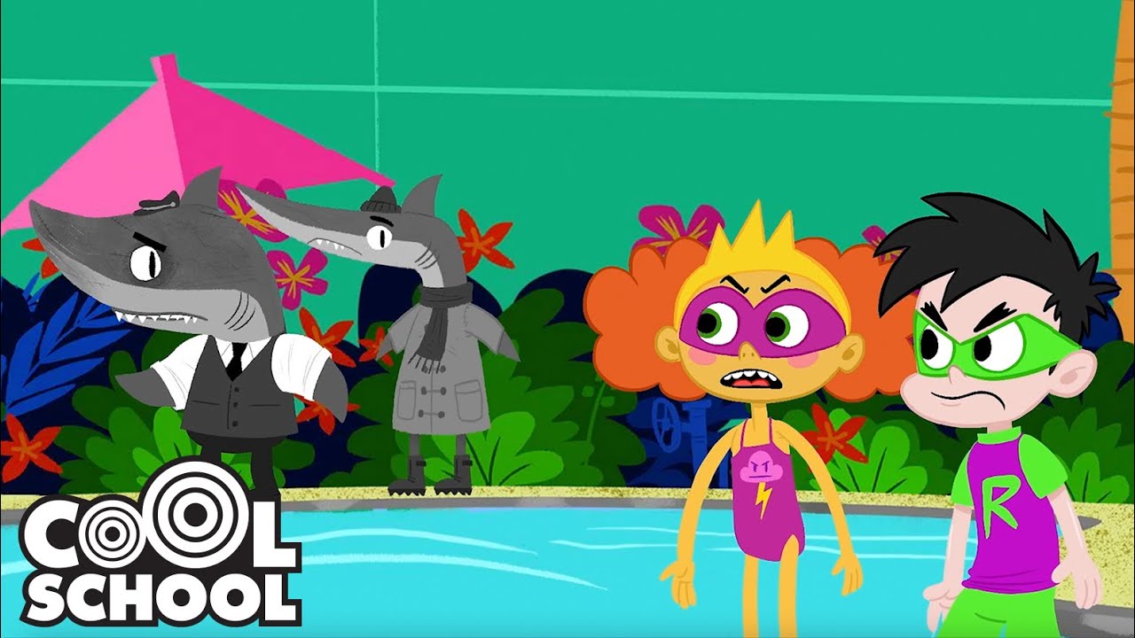 Super Drew Saves the Water Park from Evil Sharks & Raina Gloom! 🌊  Cool School Cartoons for Kids