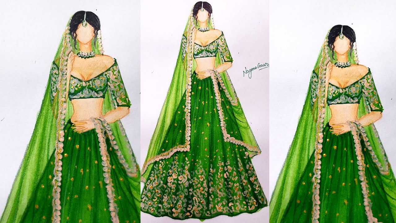 How to draw a girl with beautiful traditional dress||Fashion Illustrations