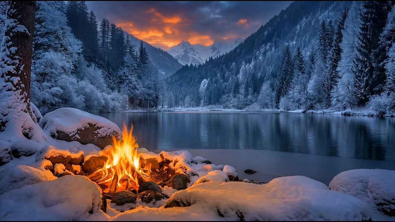 You’re Warming Your Hands 🔥 A Campfire Beside a Frozen Lake at Dusk