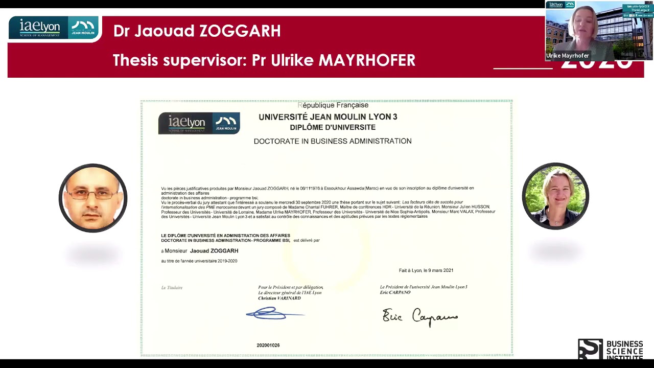 Executive DBA - Dr. Jaouad ZOGGARH with Pr. Ulrike MAYRHOFER