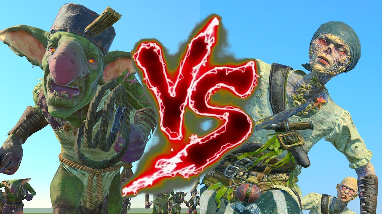 Gnoblar Flingers VS Zombie Pirate Gunnery Mob. Total War Warhammer 3