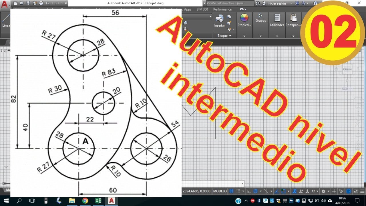 Autocad. Ejercicio 02 de AutoCAD nivel intermedio. 100% práctico.