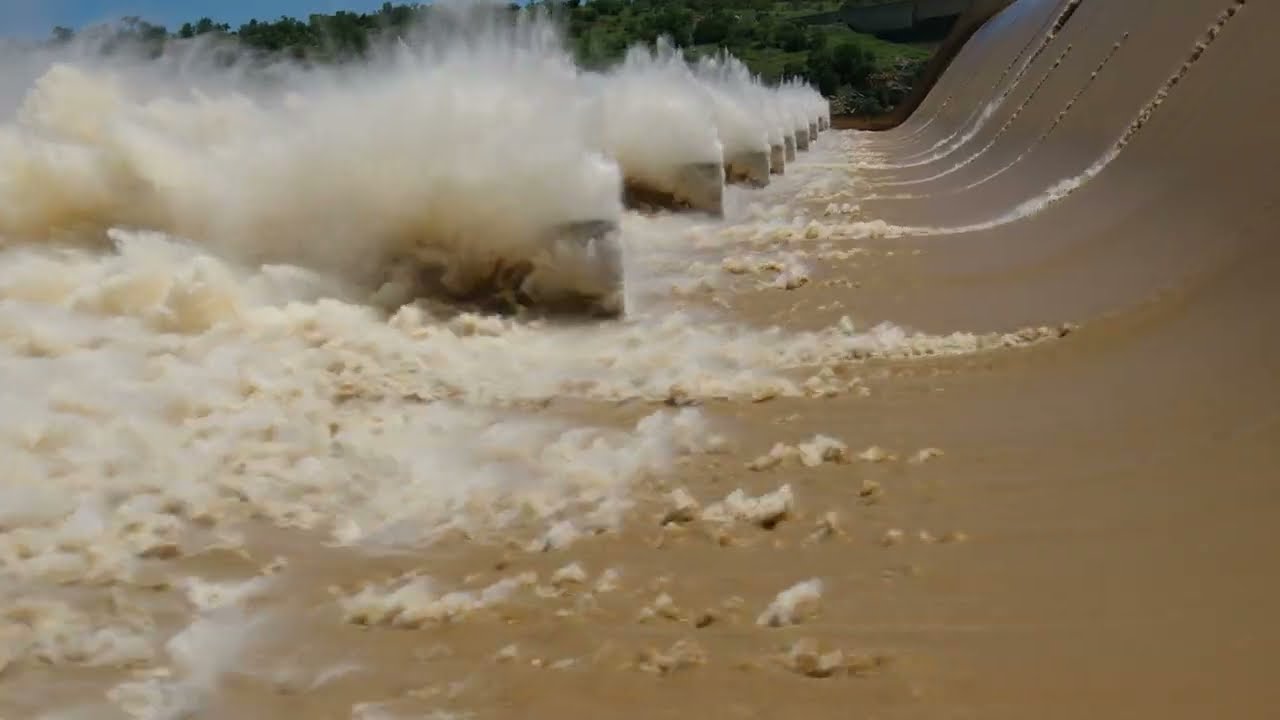 Burdekin Falls Dam Spillway in Operation in February 2025