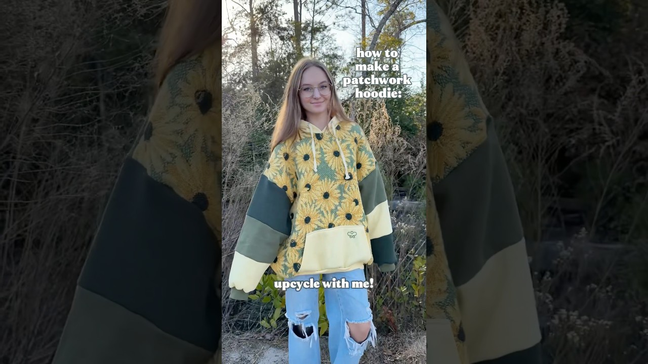how to make a patchwork hoodie! 🌼✨ would you wear this?? #upcycling #sewing #sustainablefashion