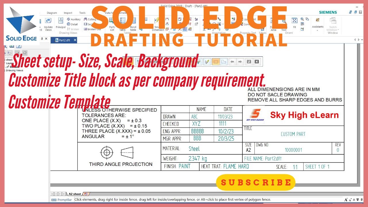 solid edge drafting tutorial | Create custom solid edge 2d draft template - Custom Title block