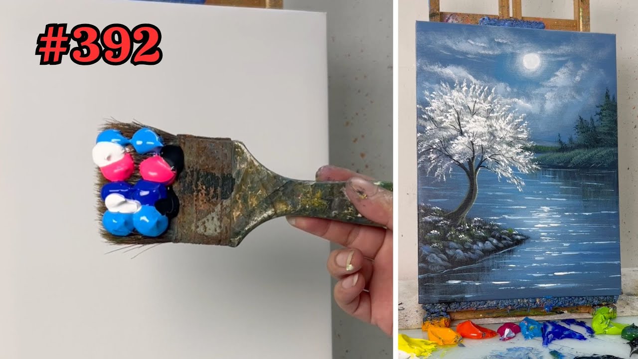 Beautiful Moonlight Lake | STEP by STEP Acrylic Painting Tutorial
