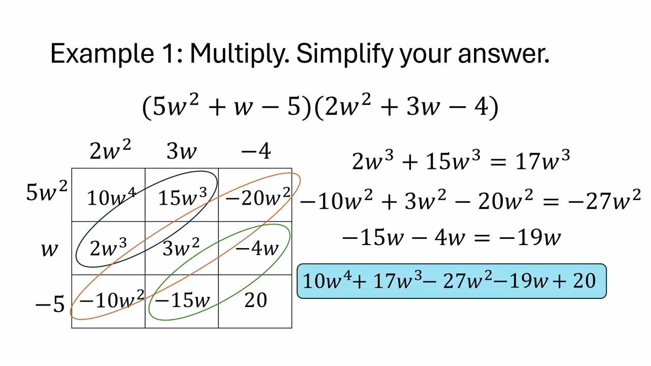 Multiplication involving binomials and trinomials in one variable