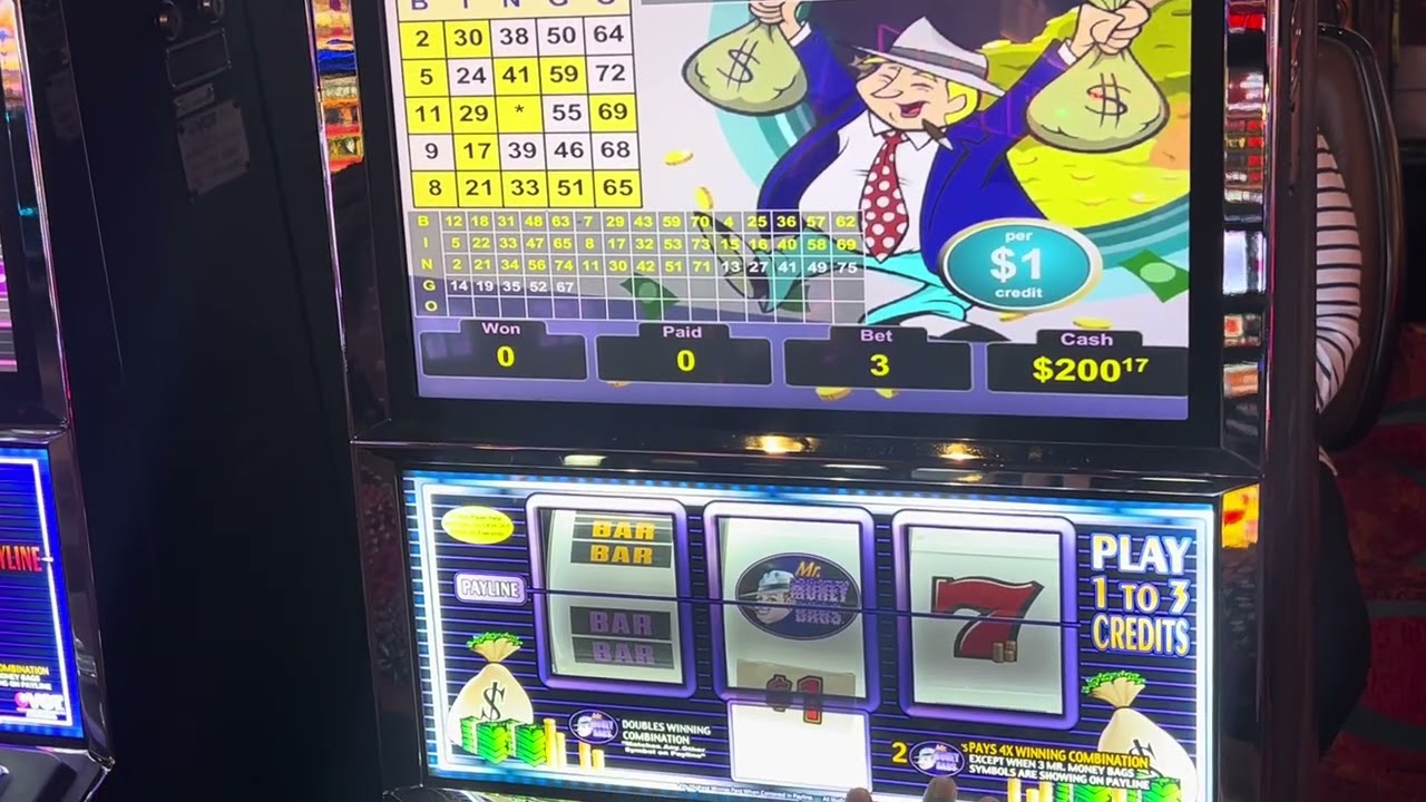 $1 Denom Mr Money Bags 3 reel Red screen slot play