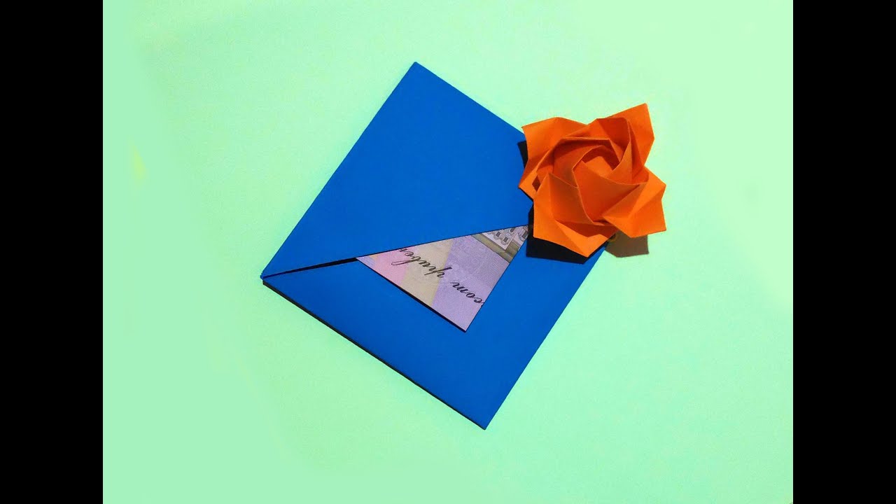 Easy origami envelope or greeting card with flower and secret message inside. Easy Easter Card.