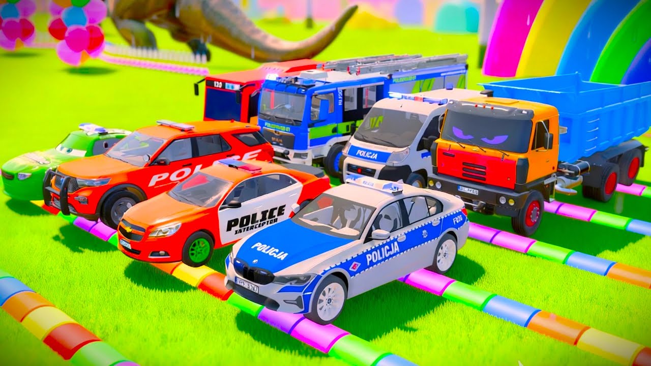 ALL POLICE CARS, AMBULANCE, FIRE TRUCK, COLORFUL CARS WITH TRUCK  FARMING SIMULATOR 22 #1