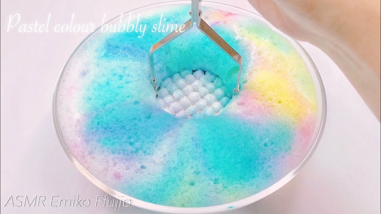 【ASMR】🌈BIGパステルバブリースライム🛁【音フェチ】큰 거품 슬라임 Pastel colour bubbly slime No talking ASMR