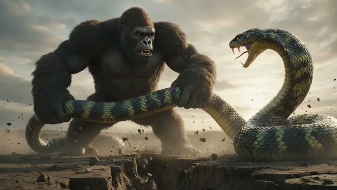 King Kong & lion vs Giant Snake  fight .#animation 