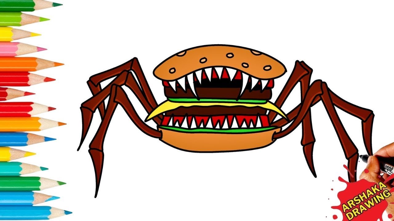 Drawing Burger Spider Eater Easy | Epic Escape from Lightning Mcqueen Eater