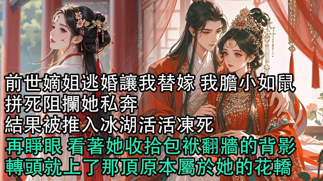 【一口氣看完】前世嫡姐逃婚讓我替嫁 我膽小如鼠，拼死阻攔她私奔，結果被推入冰湖活活凍死，再睜眼 看著她收拾包袱翻牆的背影，轉頭就上了那頂原本屬於她的花轎#古言 #有聲小說 #情感故事