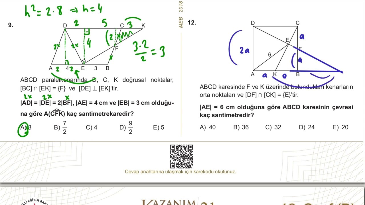 Mezun Matematik Kazanım Kavrama Test 20 (Özel Dörtgenler) Çözümler