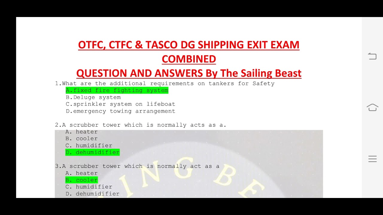 OTFC, CTFC & TASCO DG Shipping Exit Exam Questions & Answers Combined Set 2