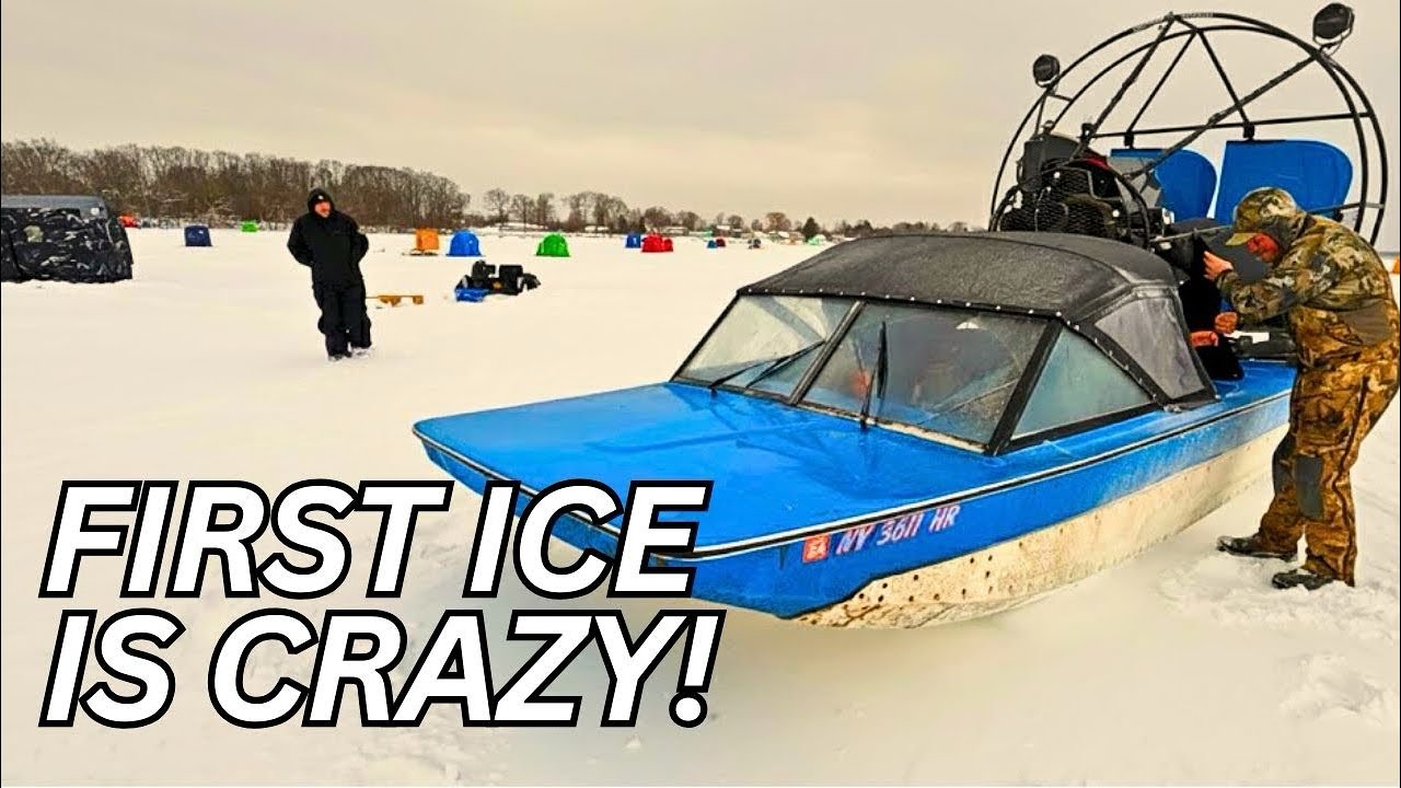 First Ice Walleye & AIRBOAT | Oneida Lake Ice Fishing