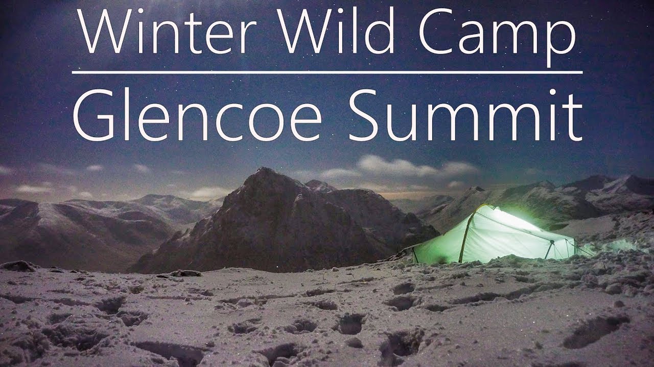 Winter wild camping on a snowy Glencoe mountain top