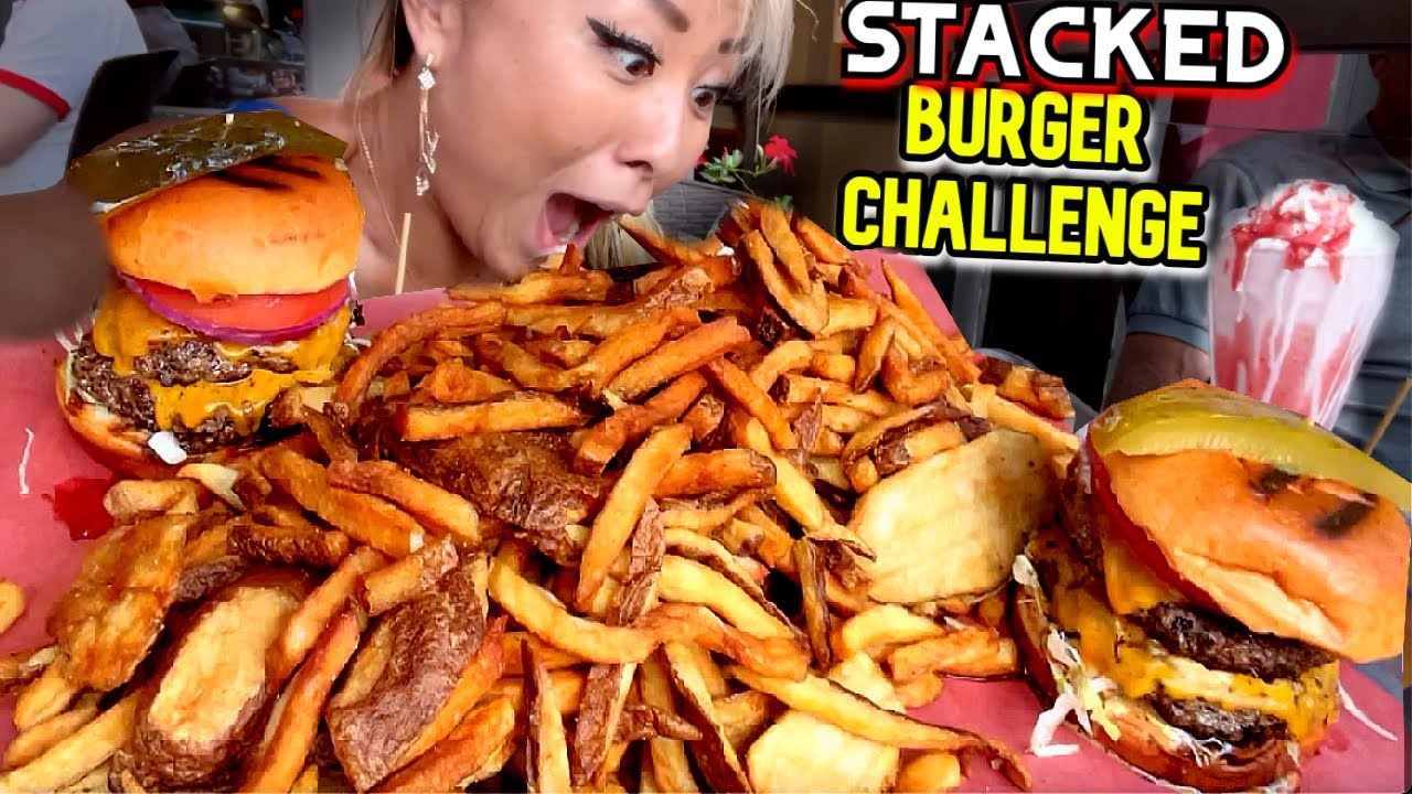 STACKED BURGER CHALLENGE in Toronto, Canada!! #RainaisCrazy