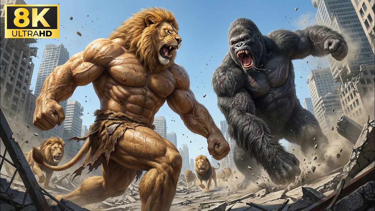 King Kong vs Lion Man 🔥: The biggest battle of ancient beasts in the city 🦍🦁