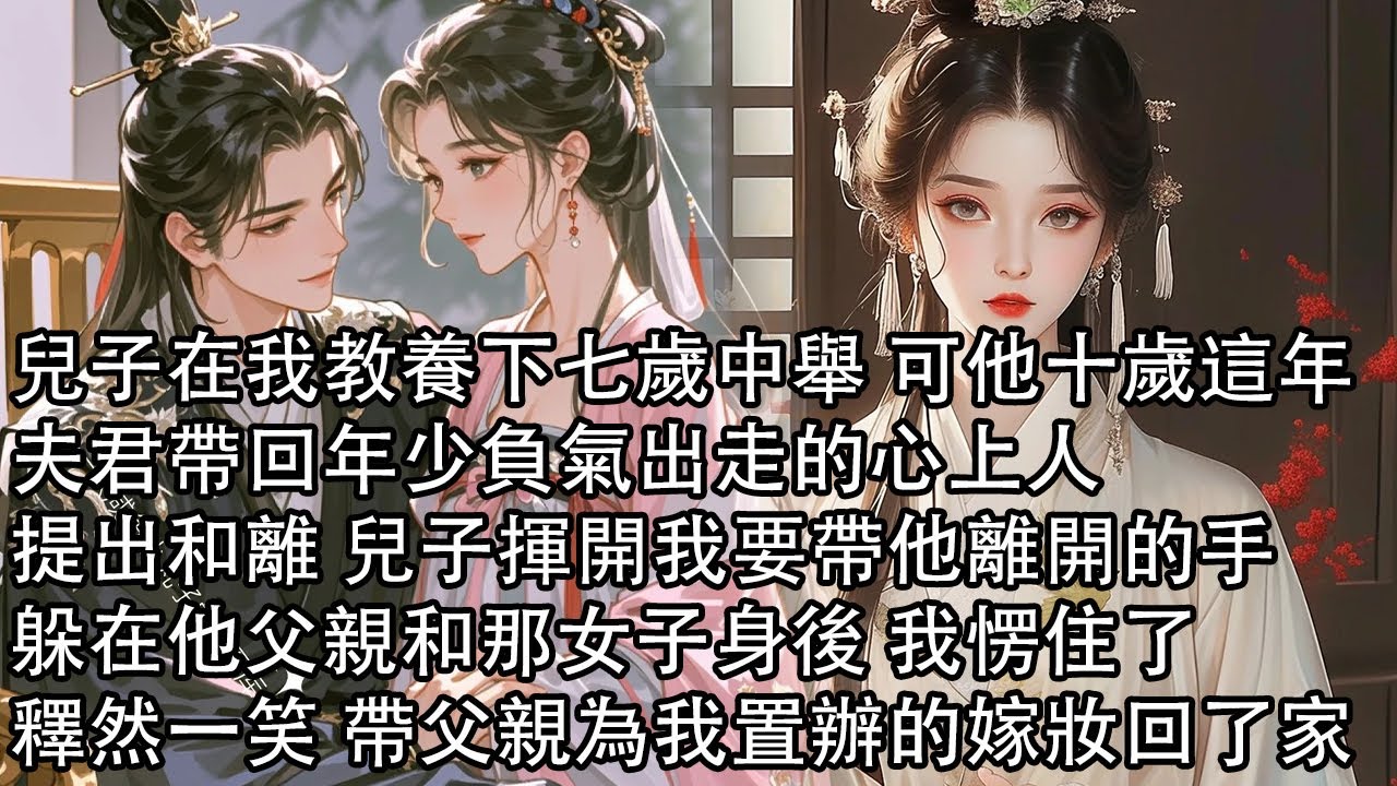 【一口氣看完】兒子在我教養下七歲中舉 可他十歲這年，夫君帶回年少負氣出走的心上人，提出和離 兒子揮開我要帶他離開的手，躲在他父親和那女子身後 我愣住了，釋然一笑 帶父親為我置辦的嫁妝回了家