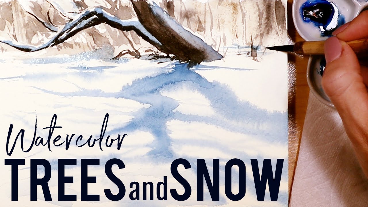 Winter Trees and Snow Simple Watercolor Painting Tutorial