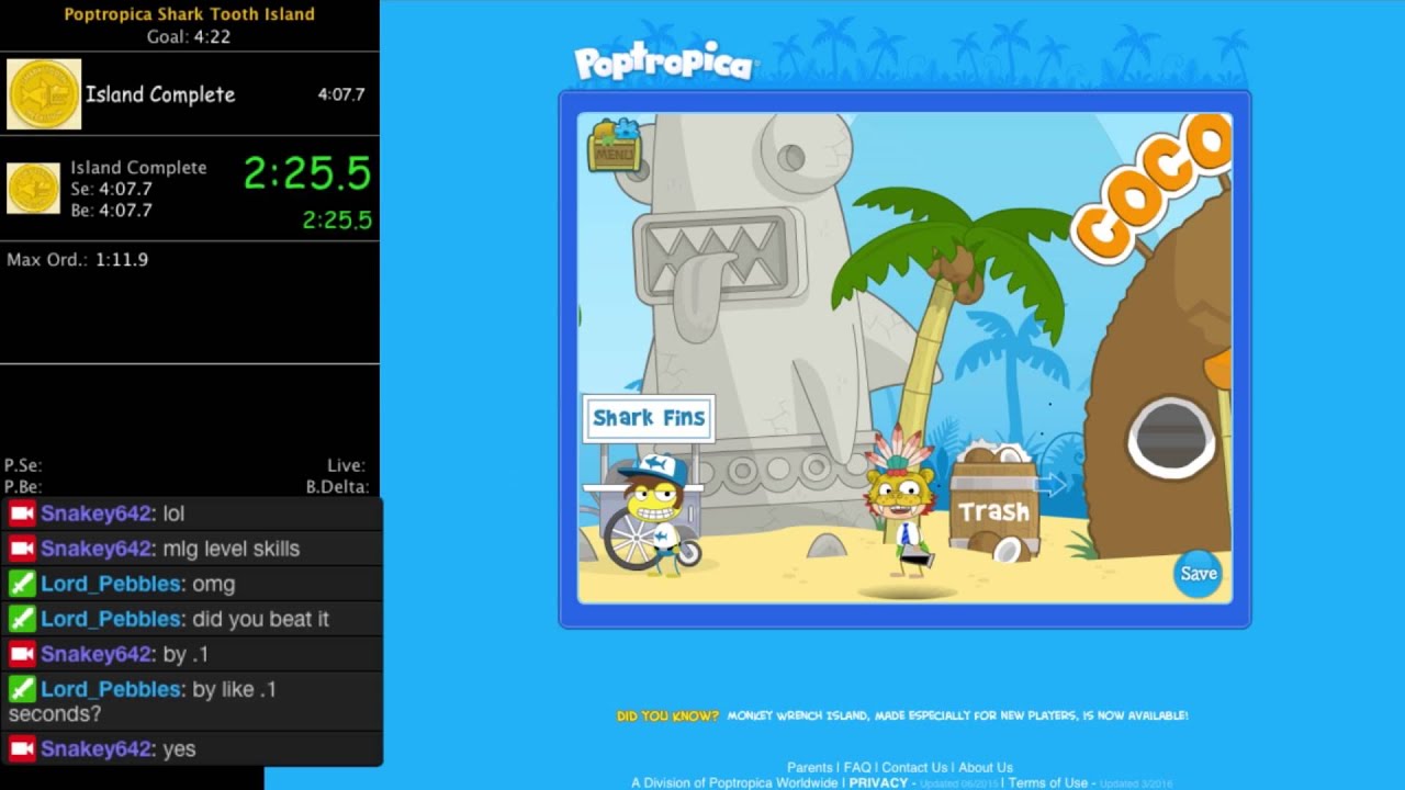 Poptropica Shark Tooth Island Any% Speedrun (