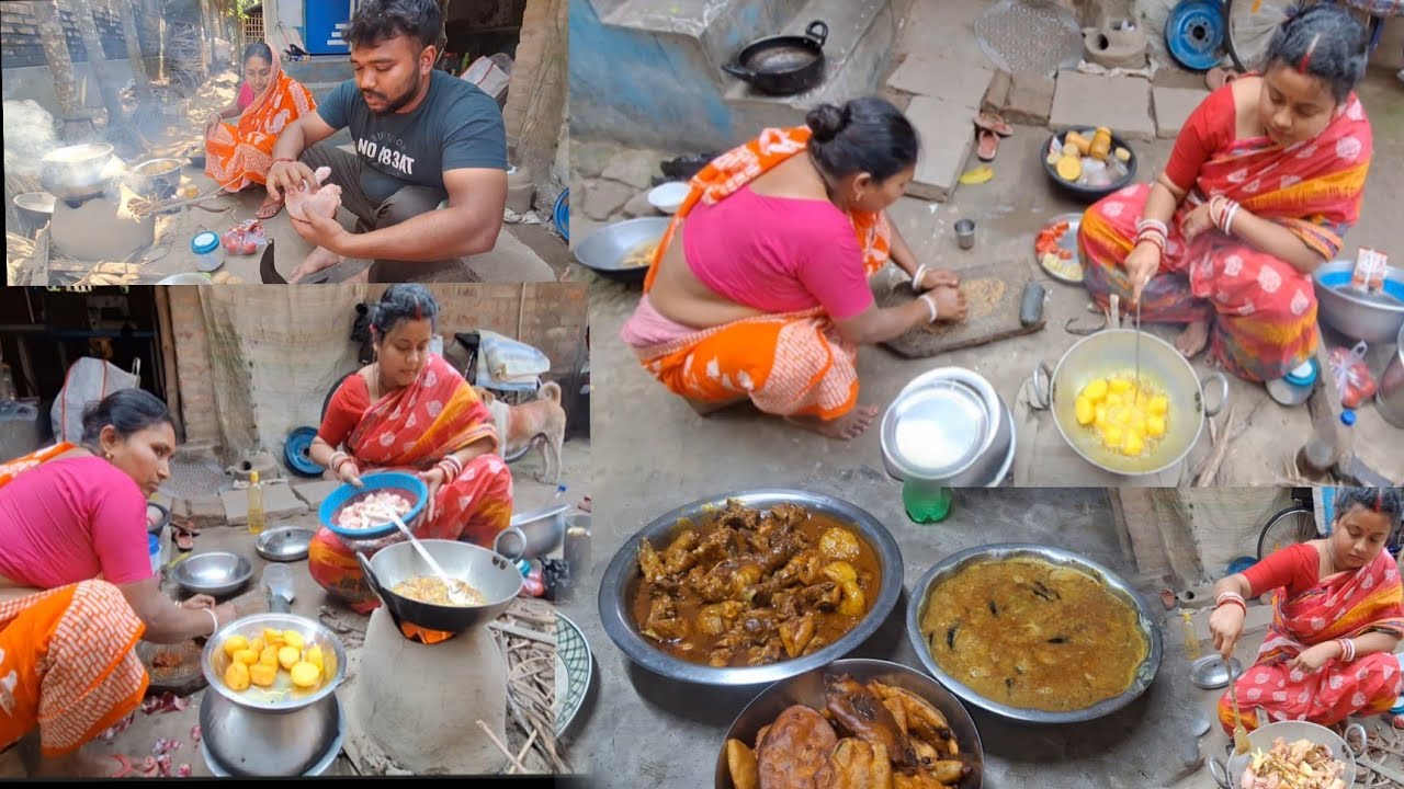 শাশুড়ি বৌমা মিলে, হোলি স্পেশাল কাঠের উনুনে  জমজমাট রান্নাবান্না করলাম ।চিকেন কষা, ডাল, বেগুনি।