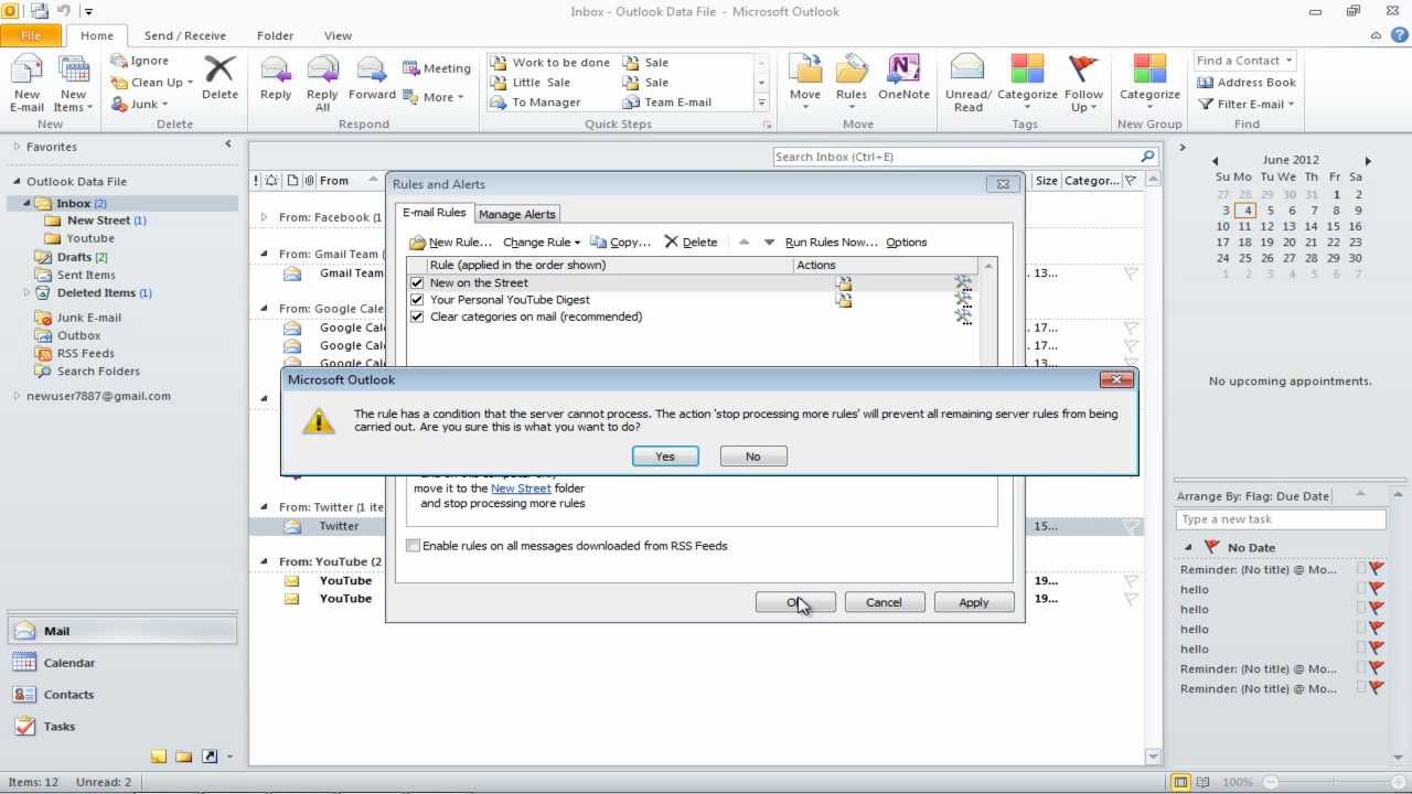 How to set Rules in Outlook 2010