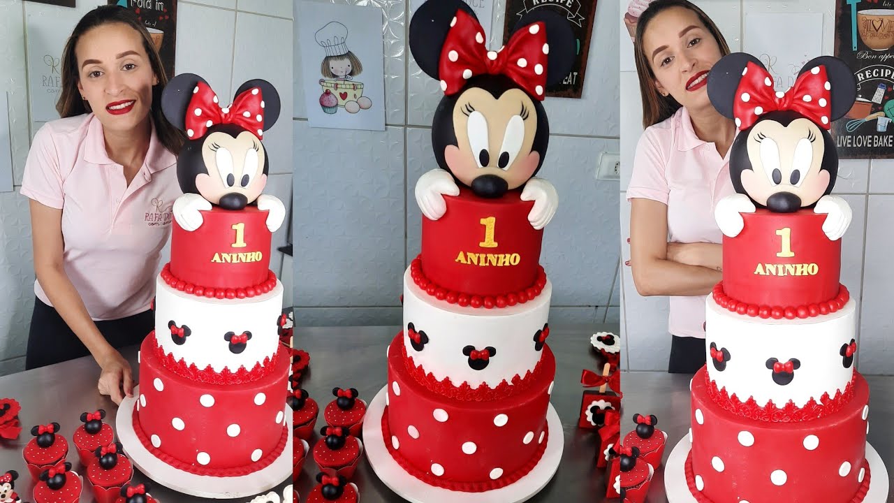 Bolo MINNIE vermelha 3 andares-pasta de leite da Rafa