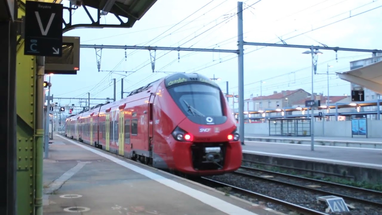 Train Alstom TER Lio Occitanie leaving Gare SNCF Perpignan