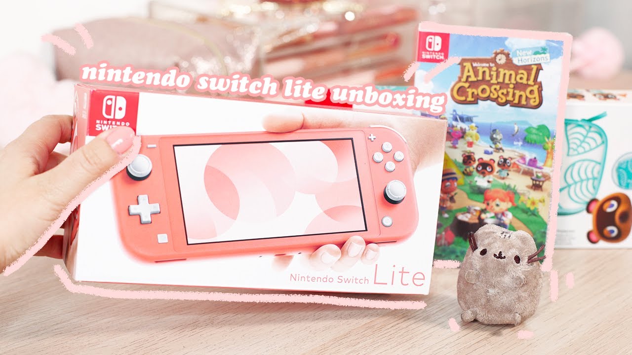 coral nintendo switch lite unboxing 🍒+ intro to animal crossing 🌴