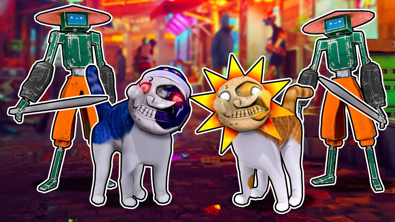 CATS vs ROBOTS in STRAY?! with Sun and Moon