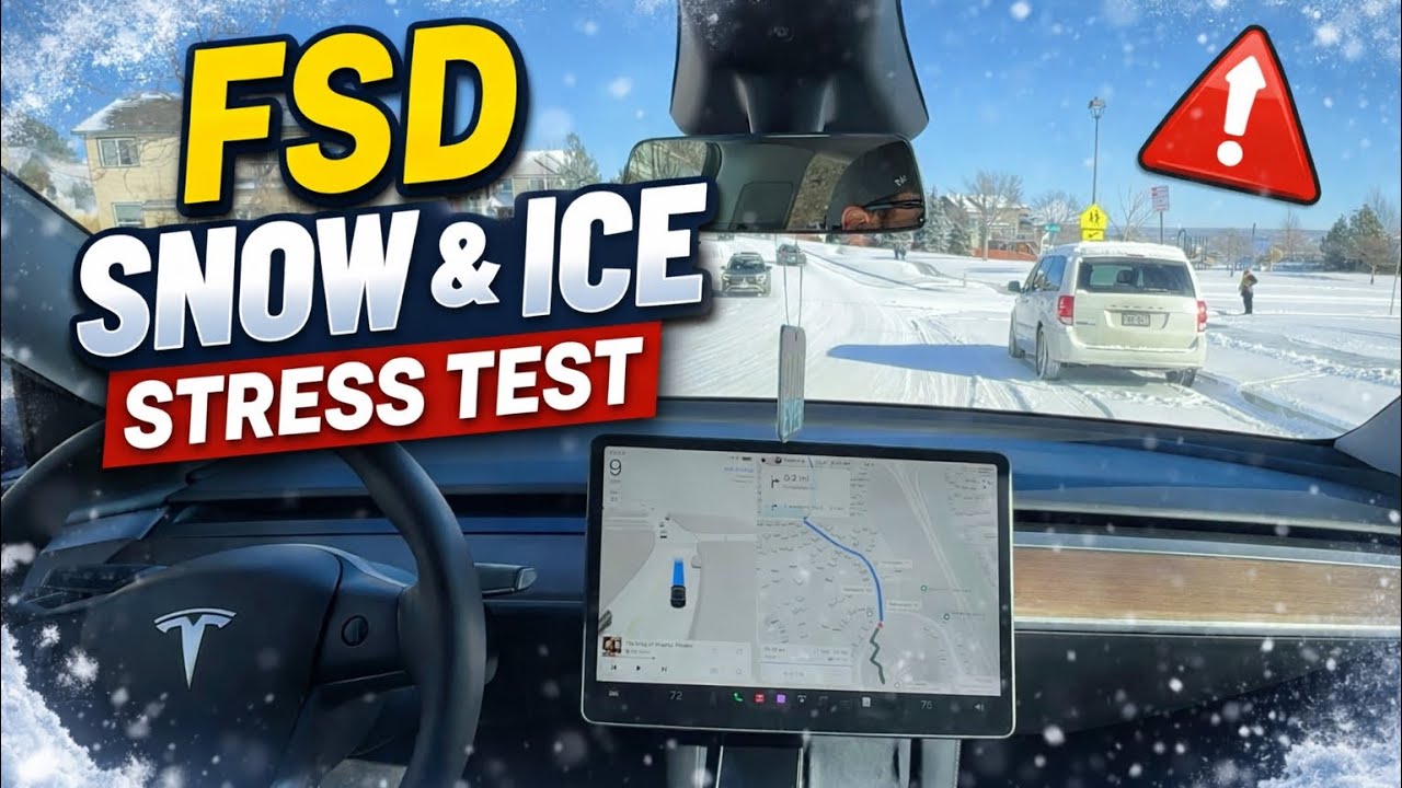 Стресс-тестирование системы автономного вождения Tesla 14.2.2.3 на заснеженных/обледенелых дорогах.