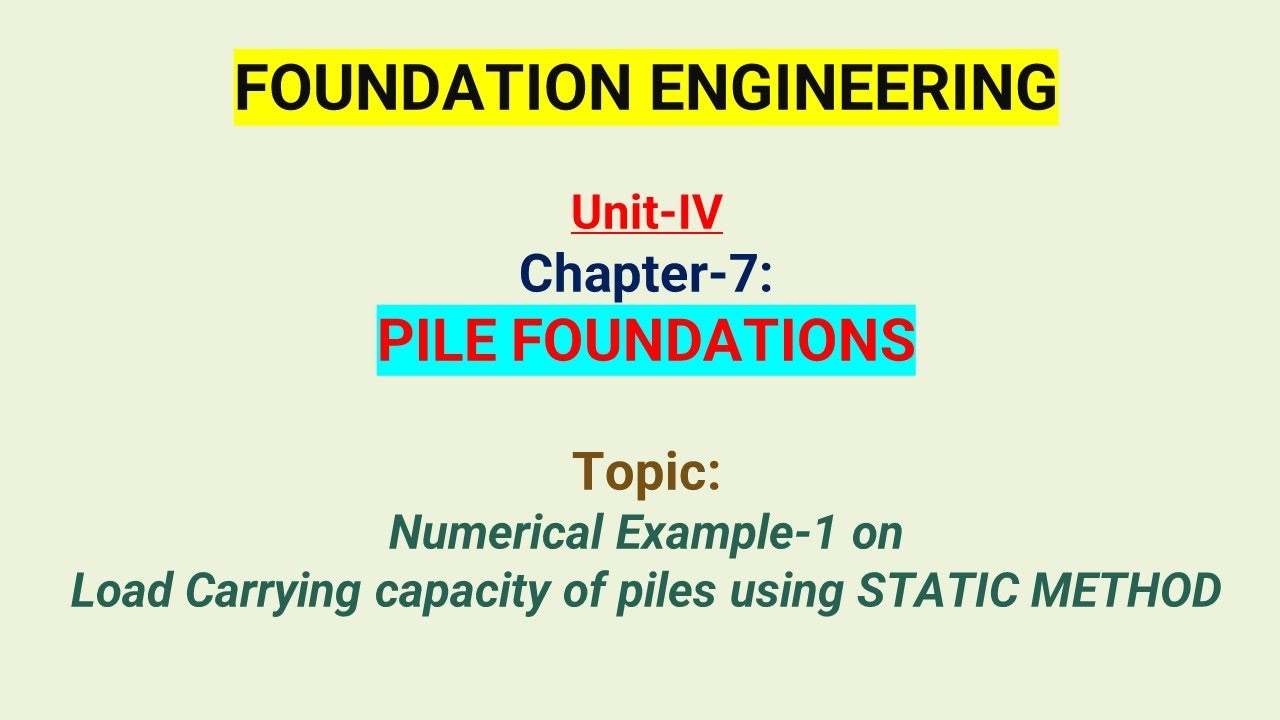 Numerical Example-1 on Load Carrying capacity of piles using STATIC METHOD