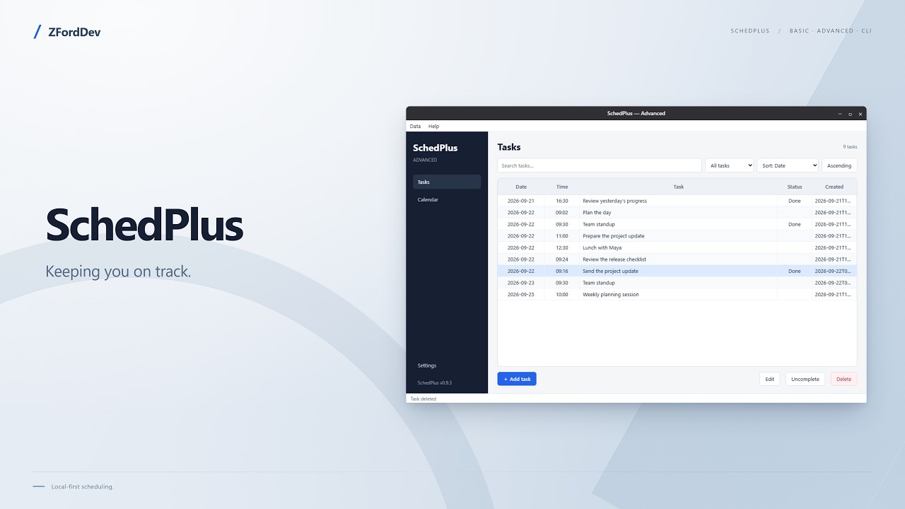 SchedPlus - Keeping you on track | Basic, Advanced & CLI task planning