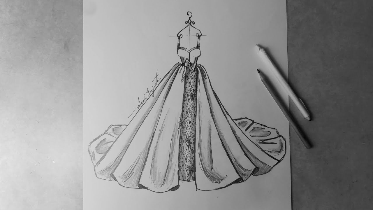 How to draw a dress on a hanger. Easy drawing of an elegant dress. Complete tutorial.