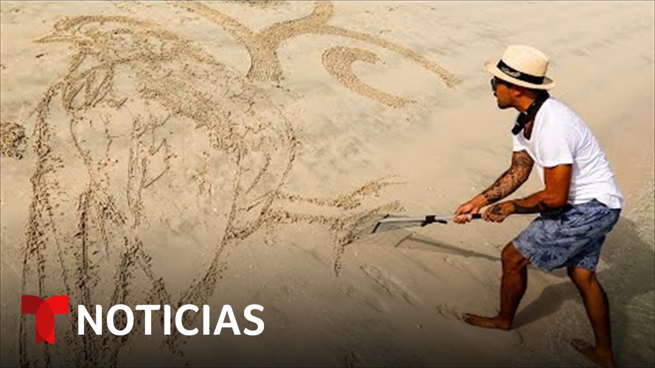 Artista filipino hace dibujos con arena en playas de Dub&aacute;i | Noticias Telemundo