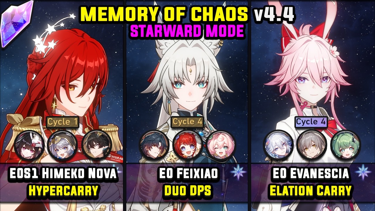 E0S1 Himeko Nova & E0 Feixiao & E0 Evanescia (4 Star) Starward Mode - Memory Of Chaos 4.4