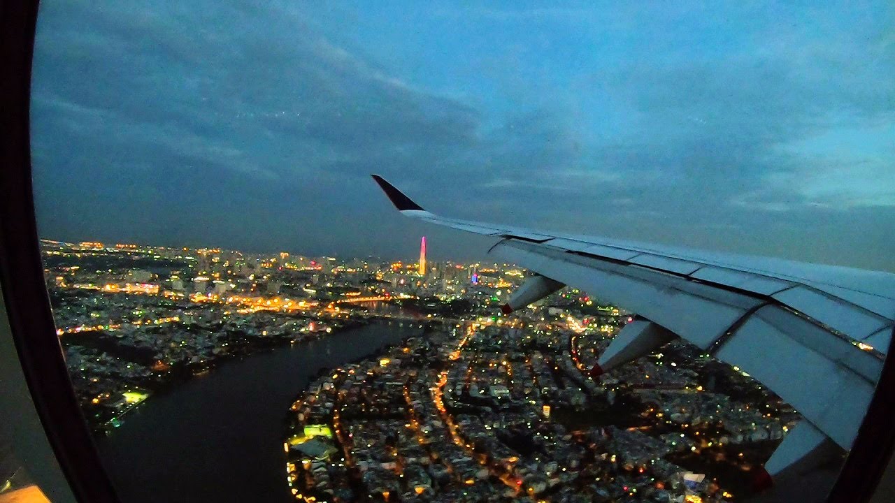 BEAUTIFUL Sunset/NIGHT Landing In HO CHI MINH CITY With SINGAPORE AIRLINES A350